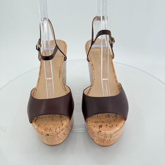 Stuart Weitzman Palmina Womens 8.5B Leather Platform Wedge Heel Sandals Brown - Picture 5 of 16